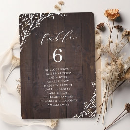 Rustic Wood Boho floral table number Kaart