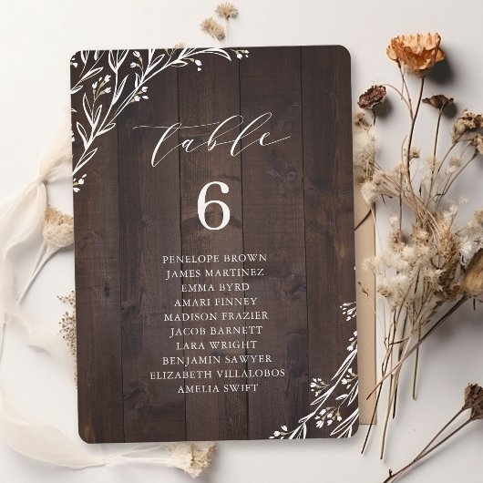 Rustic Wood Boho floral table number Kaart