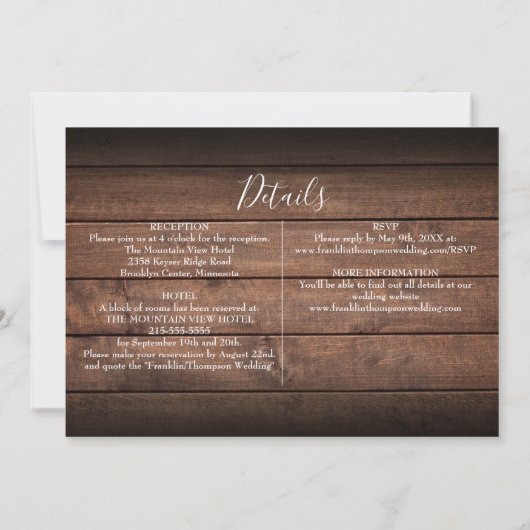 Rustic Wood Boho Foliage Photo All-in-One Weddensc Kaart (Achterkant)