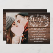 Rustic Wood Boho Foliage Photo All-in-One Weddensc Kaart (Voorkant / Achterkant)