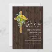 Rustic Wood Boho Sunflower Cross Wedding Save The Date (Voorkant)