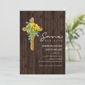 Rustic Wood Boho Sunflower Cross Wedding Save The Date (Staand voorkant)