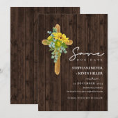 Rustic Wood Boho Sunflower Cross Wedding Save The Date (Voorkant / Achterkant)
