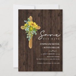 Rustic Wood Boho Sunflower Cross Wedding Save The Date