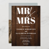 Rustic wood bold Mr Mrs script foto bruiloft Kaart (Voorkant / Achterkant)