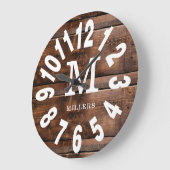 Rustic Wood Bold Numbers Familienaam Monogram Grote Klok (Hoek)