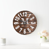 Rustic Wood Bold Numbers Familienaam Monogram Grote Klok (Huis)