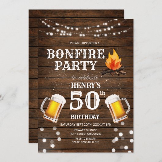 Rustic Wood Bonfire Party Beer 50ste verjaardag Kaart (Voorkant / Achterkant)