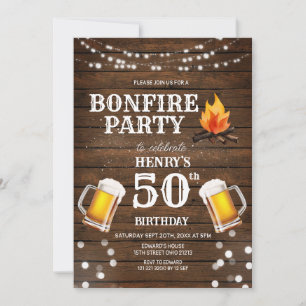 Rustic Wood Bonfire Party Beer 50ste verjaardag Kaart