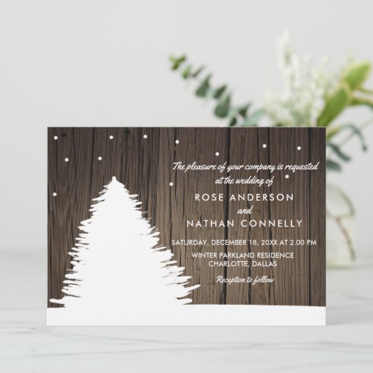 Rustic Wood | Boom | Winterkerstbruiloft Kaart (Staand voorkant)