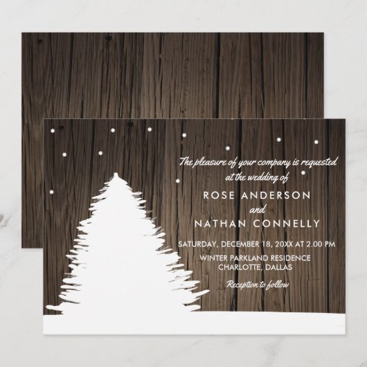 Rustic Wood | Boom | Winterkerstbruiloft Kaart (Voorkant / Achterkant)