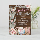 Rustic Wood Boots and Bling Birthday Kaart (Staand voorkant)