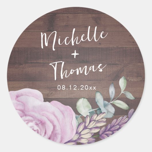 Rustic Wood Botancial Wedding Ronde Sticker (Voorkant)