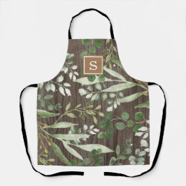 Rustic Wood Botanical Greenery Monogram Schort