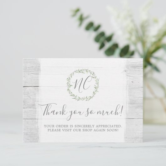 Rustic Wood & Botanical Leaf Branches Dank je Bedankkaart (Staand voorkant)