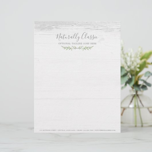 Rustic Wood & Botanical Leaf Branches Green Wreate Briefhoofd (Staand voorkant)