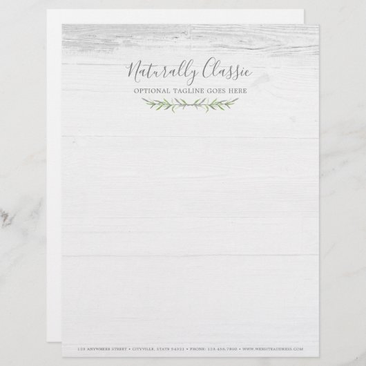 Rustic Wood & Botanical Leaf Branches Green Wreate Briefhoofd (Voorkant / Achterkant)