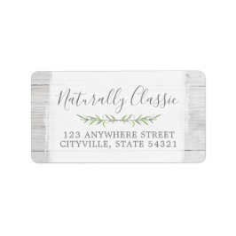 Rustic Wood & Botanical Leaf Branches Green Wreate Etiket