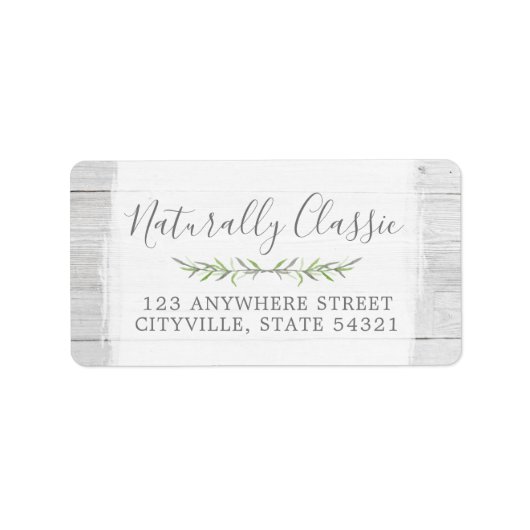 Rustic Wood & Botanical Leaf Branches Green Wreate Etiket (Voorkant)