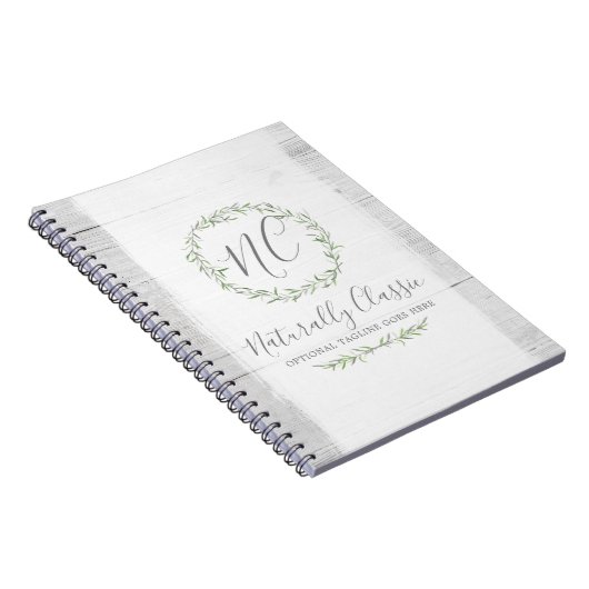 Rustic Wood & Botanical Leaf Branches Green Wreate Notitieboek (Rechterzijde)