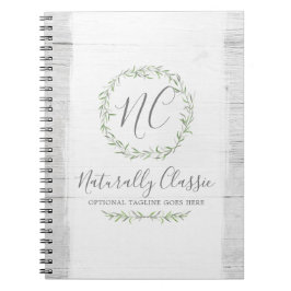 Rustic Wood & Botanical Leaf Branches Green Wreate Notitieboek