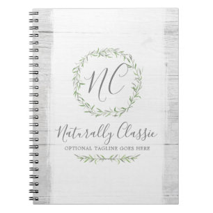 Rustic Wood & Botanical Leaf Branches Green Wreate Notitieboek