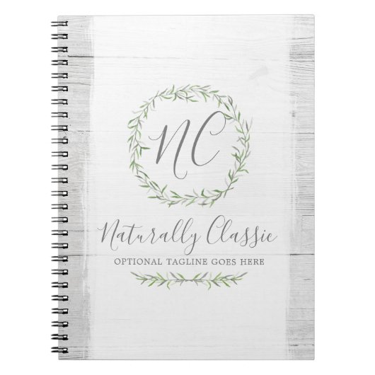 Rustic Wood & Botanical Leaf Branches Green Wreate Notitieboek (Voorkant)