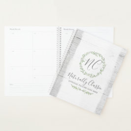 Rustic Wood & Botanical Leaf Branches Green Wreate Planner