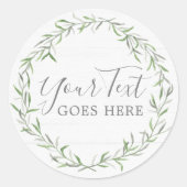 Rustic Wood & Botanical Leaf Branches Green Wreate Ronde Sticker (Voorkant)