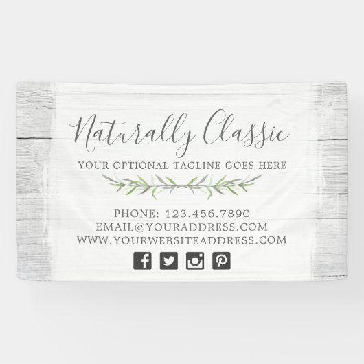 Rustic Wood & Botanical Leaf Branches Green Wreate Spandoek (Horizontaal)