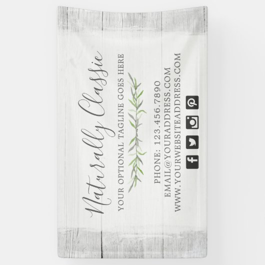 Rustic Wood & Botanical Leaf Branches Green Wreate Spandoek (Verticaal)