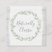 Rustic Wood & Botanical Leaf Branches Green Wreate Vierkante Visitekaartje (Voorkant)