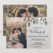 Rustic wood botanical monogrammed photo Wedding Kaart (Voorkant / Achterkant)