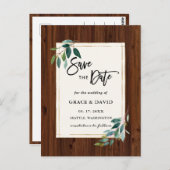 Rustic Wood Botanical Photo Wedding Save the Date Briefkaart (Voorkant / Achterkant)