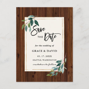 Rustic Wood Botanical Photo Wedding Save the Date Briefkaart