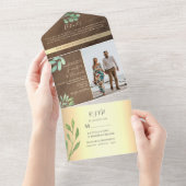 Rustic Wood Botanische bruiloft All In One Uitnodiging (Afscheurbaar)