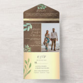 Rustic Wood Botanische bruiloft All In One Uitnodiging (Binnen)