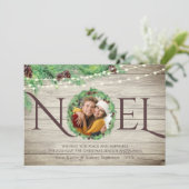 Rustic Wood Botanische Pijn met 1 NOEL Feestdagenkaart (Staand voorkant)