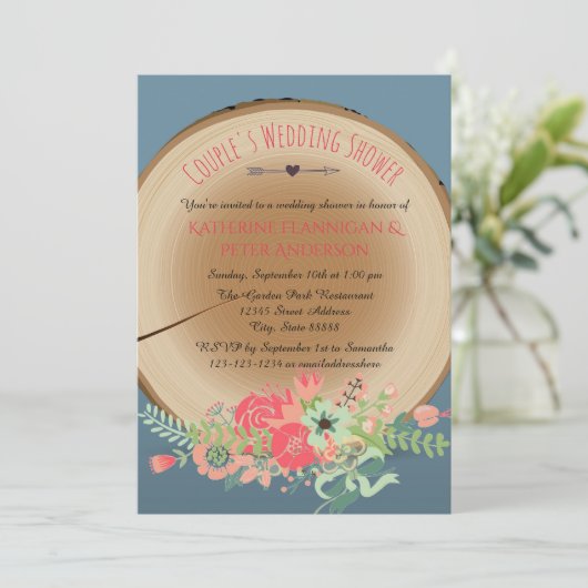 Rustic Wood Bouquet - Wedding Shower Uitnodiging (Staand voorkant)
