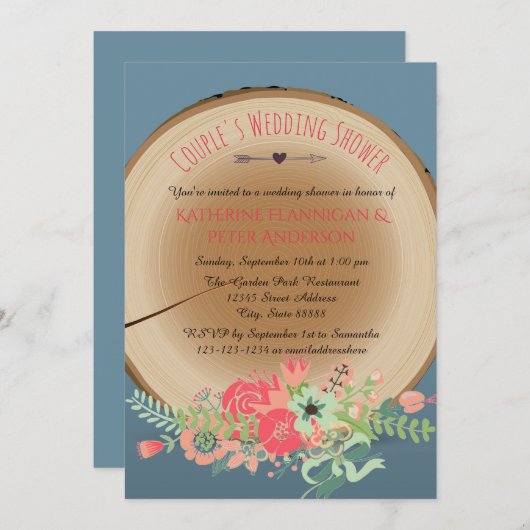 Rustic Wood Bouquet - Wedding Shower Uitnodiging (Voorkant / Achterkant)