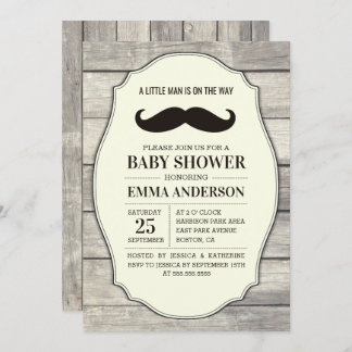 Rustic Wood Boy Baby shower Invitation - Mustache Kaart