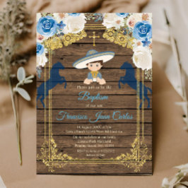 Rustic Wood Boy Baptism Christening Invitation Kaart