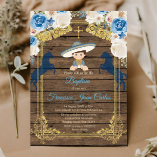 Rustic Wood Boy Baptism Christening Invitation Kaart