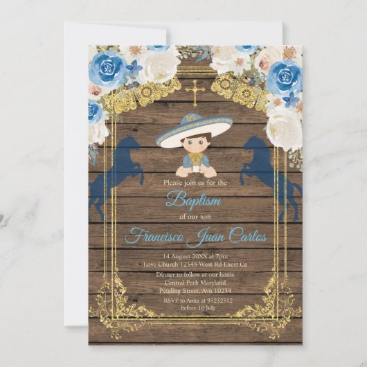 Rustic Wood Boy Baptism Christening Invitation Kaart (Voorkant)