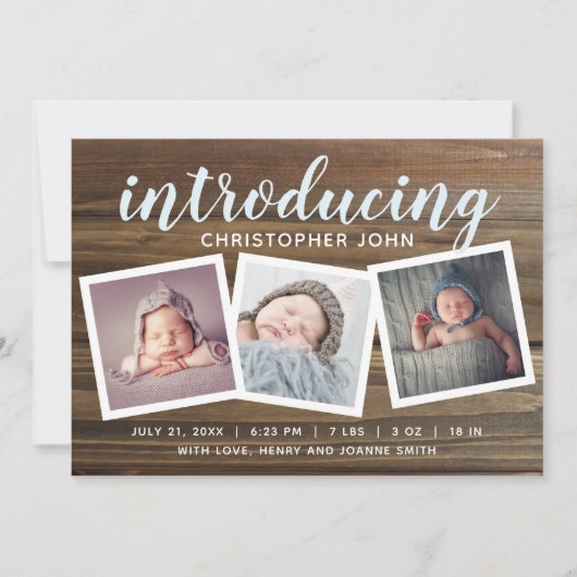 Rustic Wood Boys Birth Announcement Foto Aankondiging (Voorkant)