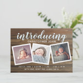 Rustic Wood Boys Birth Announcement Foto Aankondiging (Staand voorkant)