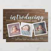 Rustic Wood Boys Birth Announcement Foto Aankondiging (Voorkant / Achterkant)