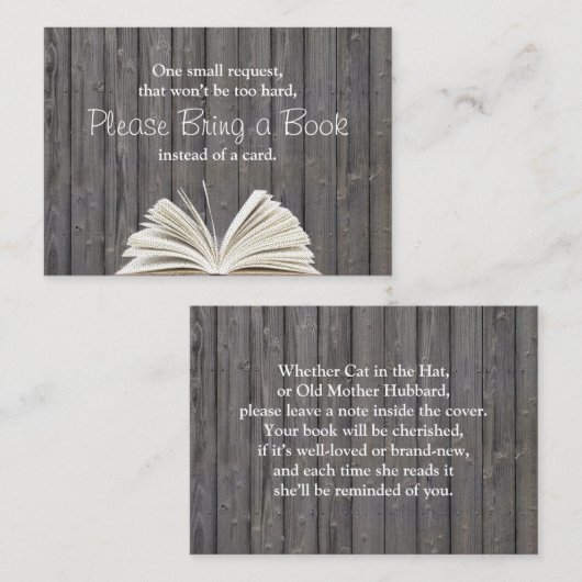 Rustic Wood Breng een boek Baby shower Insert Informatiekaartje (Voorkant / Achterkant)
