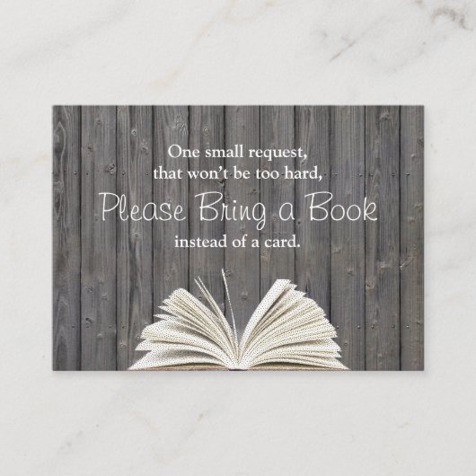 Rustic Wood Breng een boek Baby shower Insert Informatiekaartje (Voorkant)