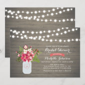 Rustic Wood Bridal Shower Invitation, Mason Jar Kaart (Voorkant / Achterkant)